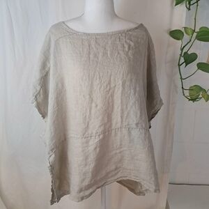 SAGA Italian 100% Linen Relaxed Wide Neck Loose Fit Cap Sleeve Top L